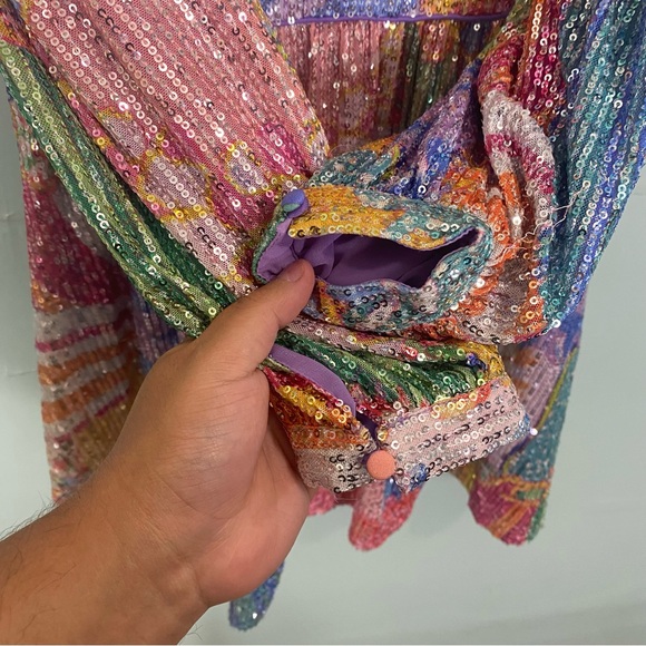 CeliaB Popa Mini Dress Sequin Rainbow Long Sleeve Medium - Picture 6 of 12